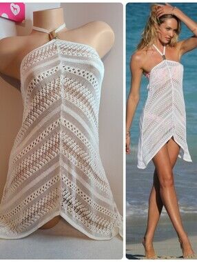 RARE 2013 Victoria's Secret White Crochet Halter Cover-Up Dress Size Sm